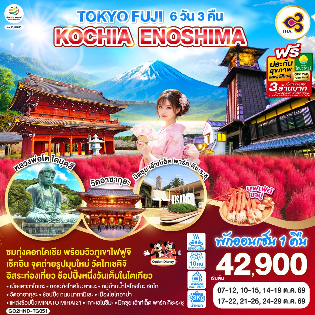 ทัวร์ญี่ปุ่น TOKYO FUJI KOCHIA ENOSHIMA 6วัน 3คืน (TG)