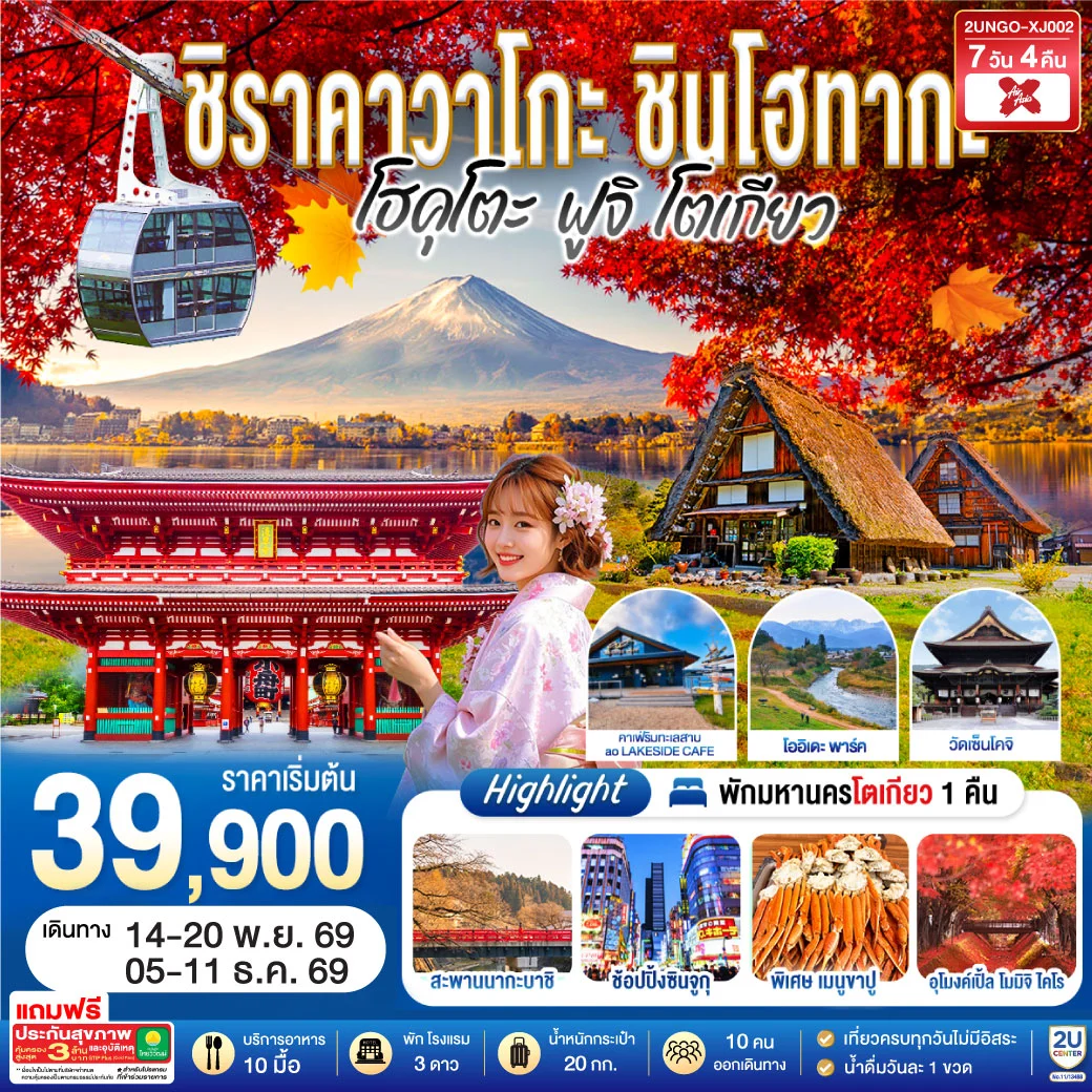 ทัวร์ญี่ปุ่น ชิราคาวาโกะ ชินโฮทากะ โฮคุโตะ ฟูจิ โตเกียว 7วัน 4คืน (XJ)